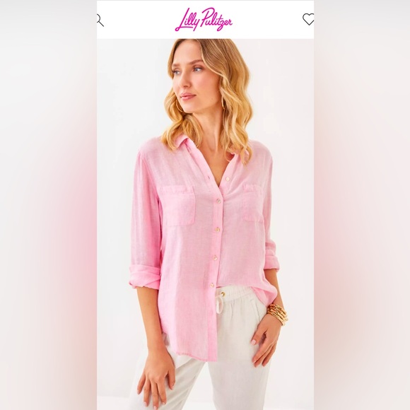 Lilly Pulitzer Sea view linen button down top pink X/L - Picture 1 of 3